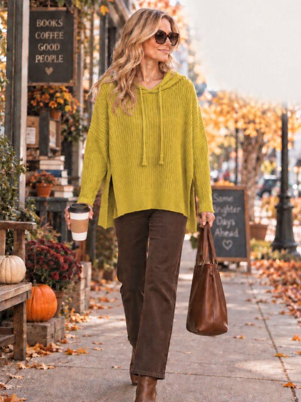 27 Miles Malibu Chartreuse Hooded Knit Sweater Oversized Boho M Lightweight Fall
